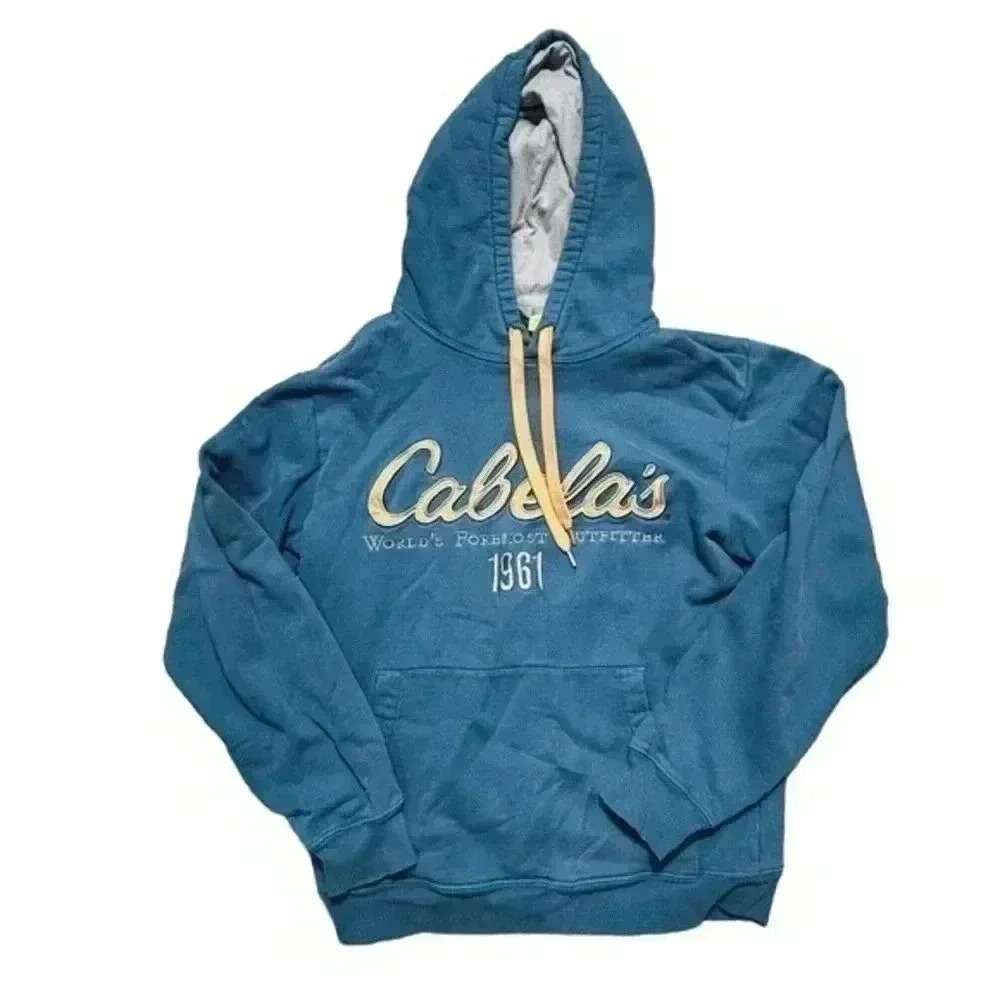 Cabela's Soft Blue Hoodie Heavy Weight Loose Mens Small